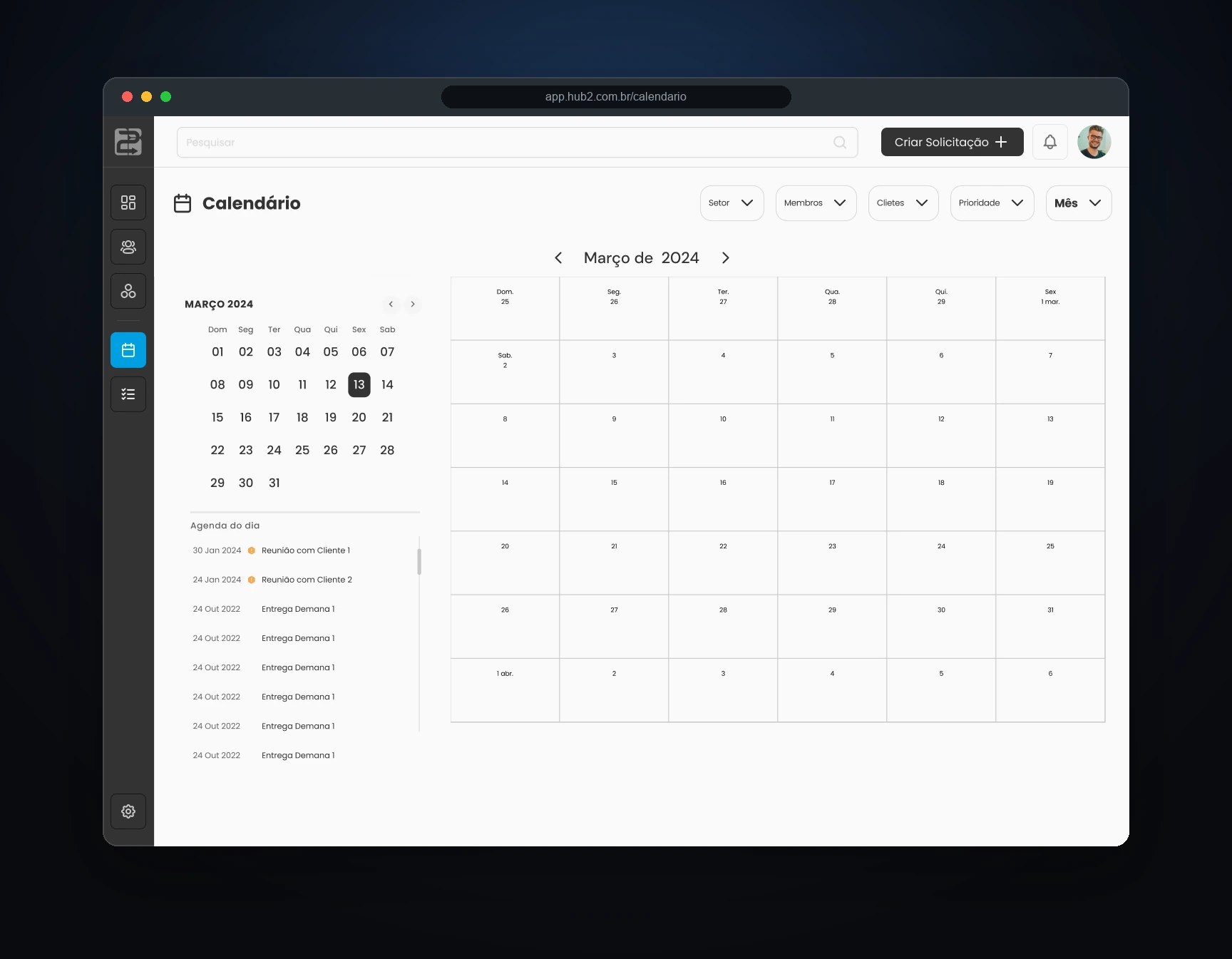 Calendário: demandas organizadas por data